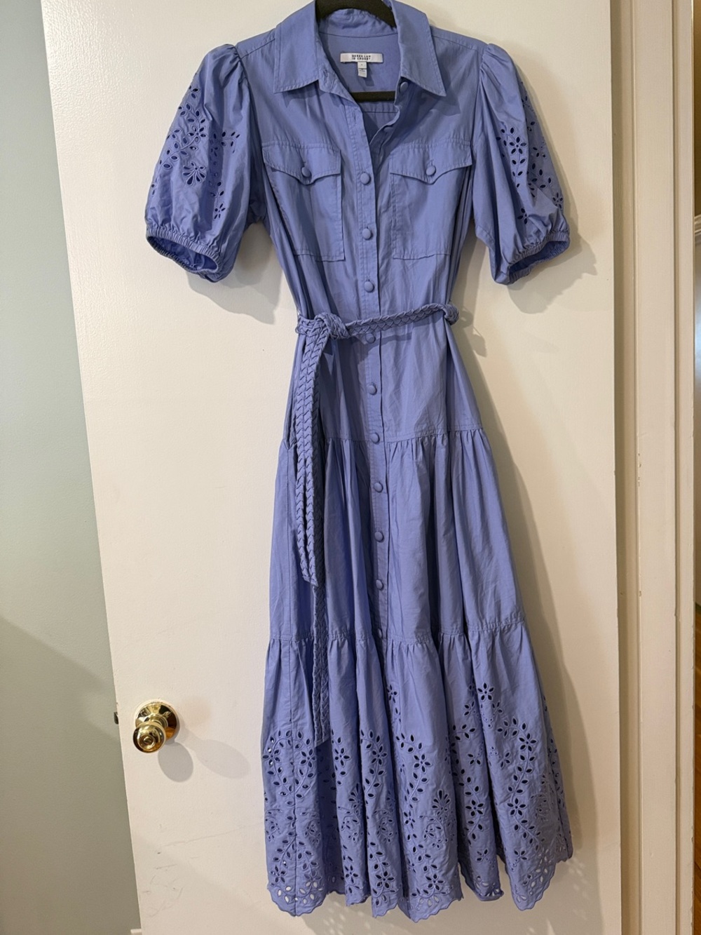 10 Crosby Derek Lam Lavender Eyelet Maxi Shirt Dress with Belt